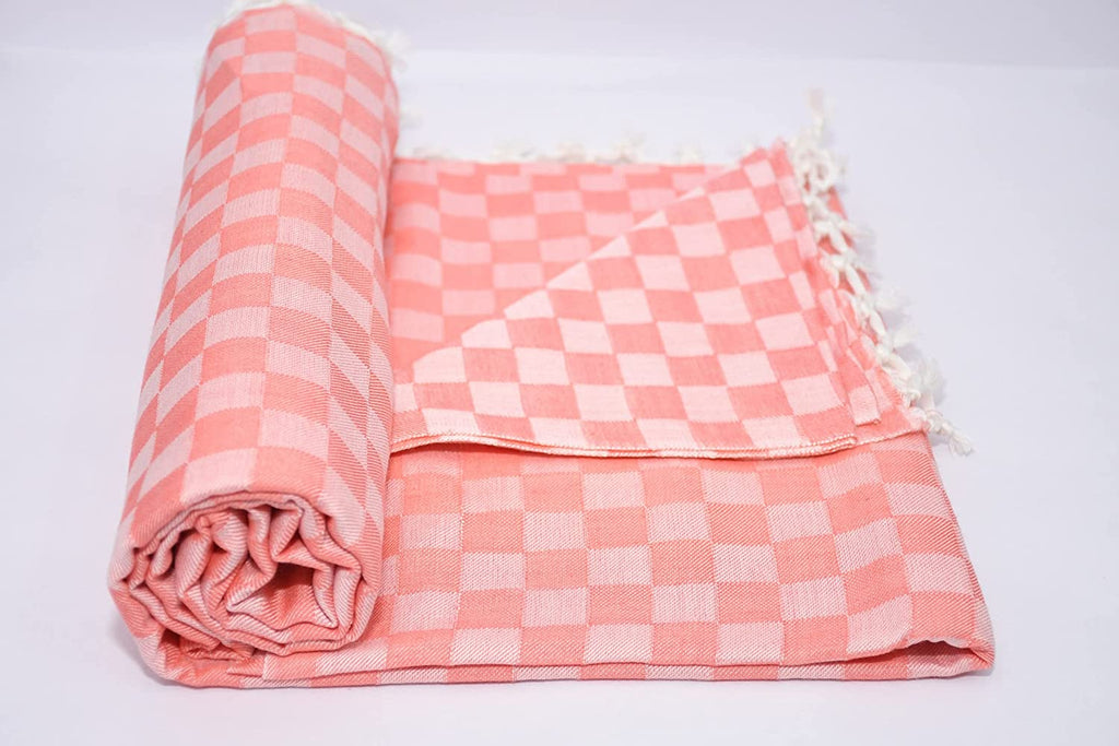 Bhagalpuri 3D cotton chadar Chekered 53 x 100 inch Pastel Orange