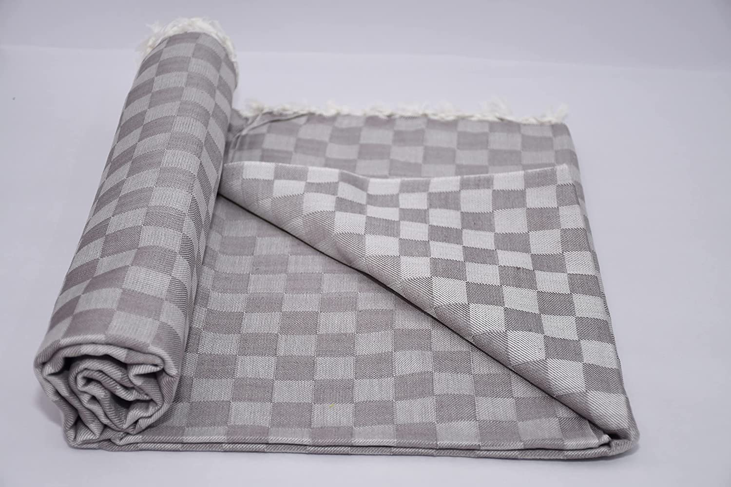 Bhagalpuri 3D cotton chadar Chekered 53 x 100 inch Grey