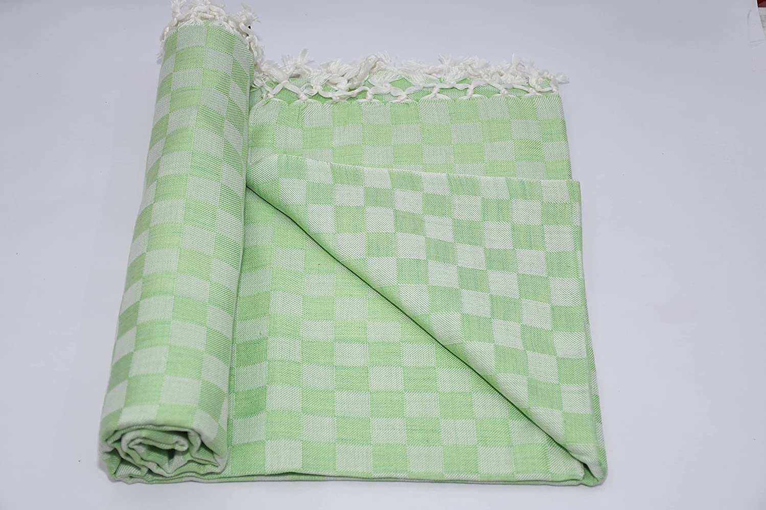 Bhagalpuri 3D cotton chadar Chekered 53 x 100 inch Parrot Green