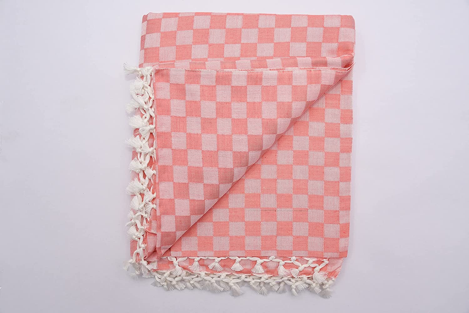 Bhagalpuri 3D cotton chadar Chekered 53 x 100 inch Pastel Orange