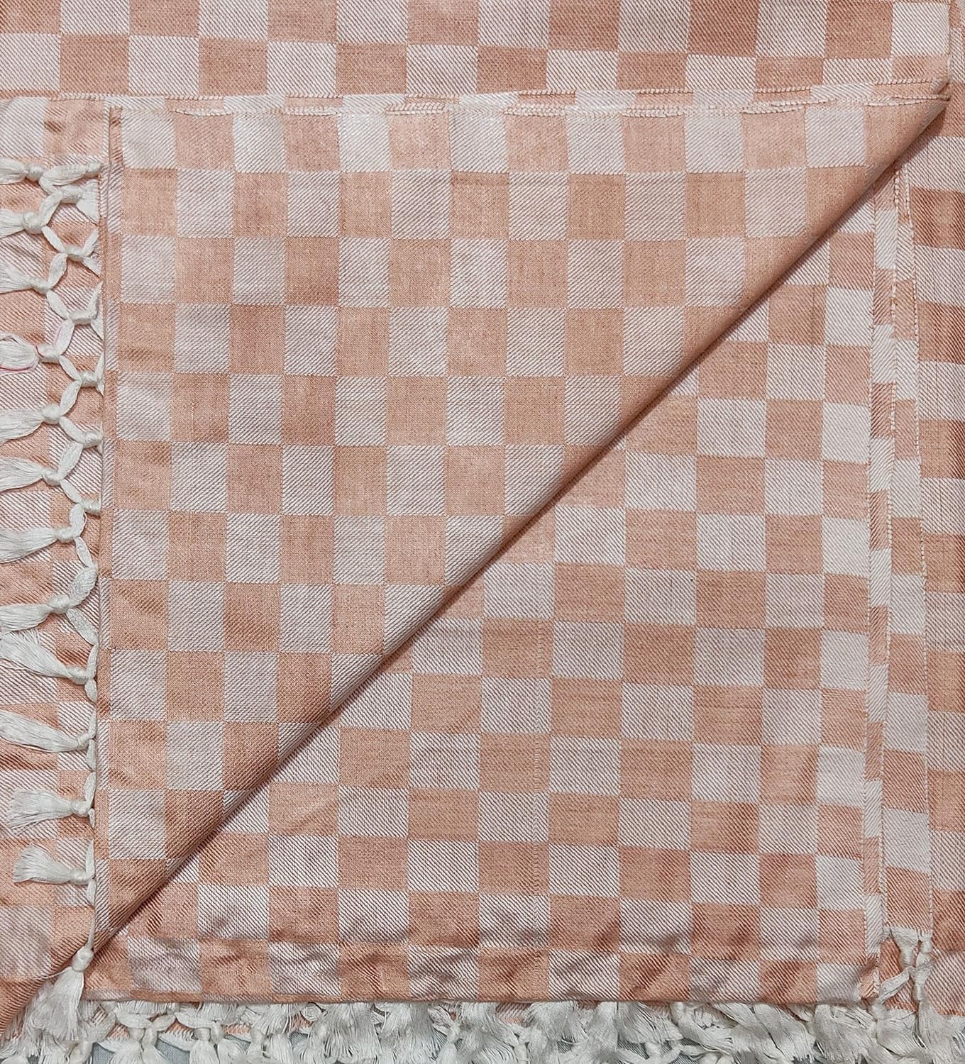 Bhagalpuri 3D cotton chadar Chekered 53 x 100 inch Peach